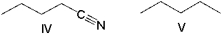 Which of the following compounds will show an absorption at 2250 cm<sup>-1</sup>?     A)  I B)  II C)  III D)  IV E)  V