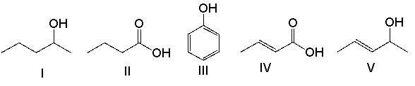 Which one of the following compounds is consistent with the following IR spectrum?   SDBS: National Institute of Advanced Industrial Science and Technology   A)  I B)  II C)  III D)  IV E)  V