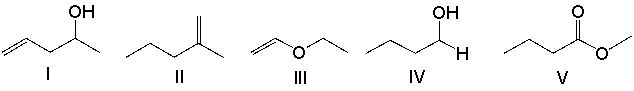 Which one of the following compounds is consistent with the following IR spectrum?   SDBS: National Institute of Advanced Industrial Science and Technology   A)  I B)  II C)  III D)  IV E)  V