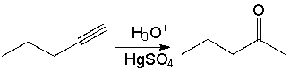 For the following reaction, which of the following change(s)  in the IR spectrum is consistent with conversion of the reactant to the product?   A)  absorption at 2150 cm<sup>-1</sup> should disappear B)  absorption at 3300 cm<sup>-1</sup> and 2150 cm<sup>-1</sup> should disappear C)  absorption at 2250 cm<sup>-1</sup> should disappear, a new absorption at 3300 cm<sup>-1</sup> should appear D)  absorption at 1650 cm<sup>-1</sup> should disappear, a new absorption at 3300 cm<sup>-1</sup> should appear E)  absorption at 3300 cm<sup>-1</sup> and 2150 cm<sup>-1</sup> should disappear, a new absorption at 1720 cm<sup>-1 </sup>should appear