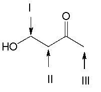 Which of the following is the best prediction of the chemical shifts for the signals in the <sup>1</sup>H NMR spectrum for the following compound?   A)  I = 3.7 ppm, II = 2.7 ppm, III = 1.9 ppm B)  I = 3.7 ppm, II = 2.2 ppm, III = 1.9 ppm C)  I = 3.9 ppm, II = 2.7 ppm, III = 1.9 ppm D)  I = 3.9 ppm, II = 2.2 ppm, III = 2.4 ppm E)  none of these