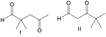 How would you use <sup>1</sup>H NMR spectroscopy to distinguish between the following compounds?   A)  I = 3 and II = 2 signals B)  I = 4 and II = 3 signals C)  I = 5 and II = 3 signals D)  I = 5 and II = 4 signals E)  I = 3 and II = 4 signales