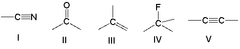 Which of the following carbon atoms will display the signal most downfield in the <sup>13</sup>C NMR spectrum?   A)  I B)  II C)  III D)  IV E)  V