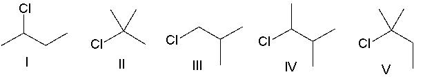 Which of the following compounds is consistent with the <sup>13</sup>C NMR spectrum shown below?     A)  I B)  II C)  III D)  IV E)  V