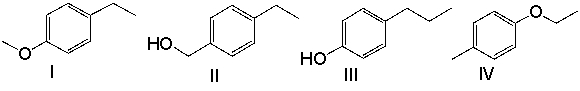 Which of the following compounds, with molecular formula C<sub>9</sub>H<sub>12</sub>O, is consistent with the <sup>1</sup>H NMR and <sup>13</sup>C NMR spectra shown below?       A)  I B)  II C)  III D)  IV E)  None of these