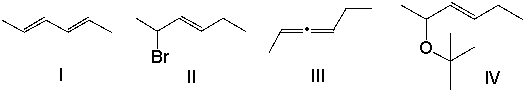 Predict the product(s)  for the following reaction.     A)  I B)  II C)  III D)  IV E)  both I & III