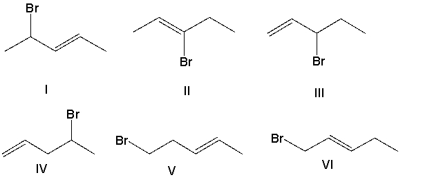 Which major product(s)  is(are)  formed in the following reaction?     A)  I and V B)  II and IV C)  III and IV D)  I, III and VI E)  II, IV and V