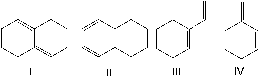 Which of the following diene(s)  cannot undergo the Diels-Alder reaction?   A)  I B)  II C)  III D)  IV E)  I & IV