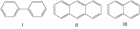 What is the correct order of the names for the following compound?   A)  I-naphthalene; II-triphenyl; III-biphenyl B)  I-naphthalene; II-phenanthrene; III-biphenyl C)  I-biphenyl; II-anthracene; III-naphthalene D)  I-naphthalene; II-anthracene; III-biphenyl E)  I-biphenyl; II- phenanthrene; III-naphthalene