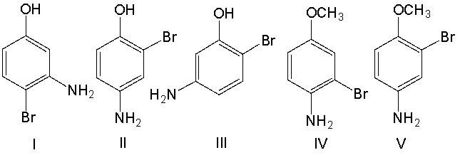 What is the structure for 4-amino-2-bromophenol?   A)  I B)  II C)  III D)  IV E)  V