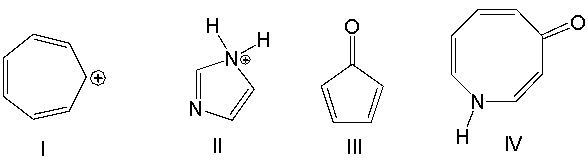 Which one of the following compounds is aromatic?   A)  I B)  II C)  III D)  IV