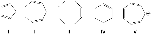 Identify the structure that is an annulene.   A)  I B)  II C)  III D)  IV E)  V