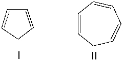The pK<sub>a </sub>of cyclopentadiene (I) and cycloheptatriene (II) is around 16 and 36 respectively. Explain the difference in the two pK<sub>a</sub> values.  