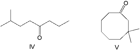 What is the correct structure for 5-methyl-4-octanone?     A)  I B)  II C)  III D)  IV E)  V