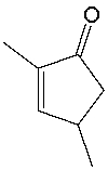 What is the IUPAC name for the following compound?   A)  2,4-dimethyl-2-pentenone B)  2,5-dimethylcyclopenten-3-one C)  2,4-dimethylcyclopent-2-enone D)  3,5-dimethylcyclopent-2-enone E)  2-methyl-5-methylcyclopent-2-enone