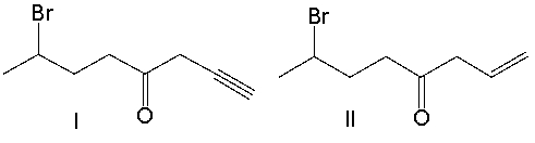 Provide the structure for 7-bromo-1-octyn-4-one.     A)  I B)  II C)  III D)  IV E)  none of these