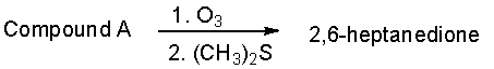 Compound A on ozonolysis yields 2,6-heptanedione. What is the structure of compound A?   A)  1,2-dimethylcyclohexene B)  2,6-dimethylcyclohexene C)  1,5-dimethylcyclopentene D)  1,2-dimethylcyclopentene E)  2-methyl-1-cyclopentene