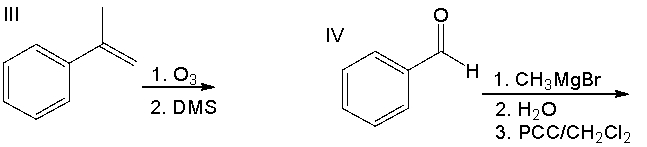 Which of the following reactions will produce acetophenone as a major product?     A)  I B)  II C)  III D)  IV E)  all of these