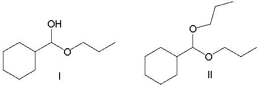 Provide the structure of the product, when cyclohexanecarbaldehyde reacts with excess 2-propanol in the presence of sulfuric acid.     A)  I B)  II C)  III D)  IV E)  V