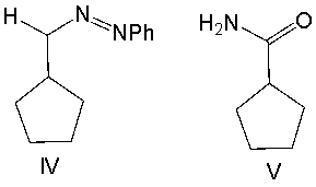 Predict the product, when cyclopentanecarbaldehyde reacts with phenylhydrazine (PhNHNH<sub>2</sub>)  in the presence of an acid catalyst.     A)  I B)  II C)  III D)  IV E)  V