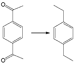 Provide the reagents necessary to carry out the following conversion.   A)  NaBH<sub>4</sub>/CH<sub>3</sub>OH B)  1. NH<sub>2</sub>NH<sub>2</sub>/H<sup>+</sup> 2. KOH/H<sub>2</sub>O/heat C)  H<sub>2</sub>/Ni D)  1. LiAlH<sub>4 </sub>, 2. H<sub>2</sub>O