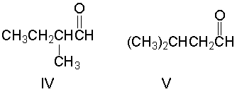 A compound with formula C<sub>5</sub>H<sub>1</sub><sub>0</sub>O shows only two singlets, in its <sup>1</sup>H NMR spectrum. Which one of the following is a possible structure for this compound?     A)  I B)  II C)  III D)  IV E)  V