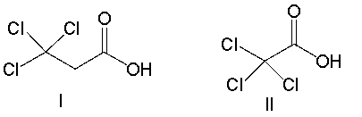 What is the correct structure for trichloroacetic acid?     A)  I B)  II C)  III D)  IV E)  none of these