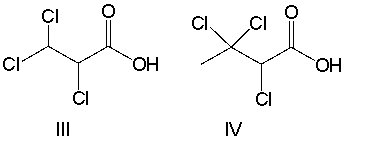 What is the correct structure for trichloroacetic acid?     A)  I B)  II C)  III D)  IV E)  none of these