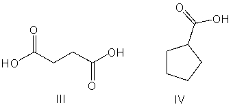 What is the correct structure for succinic acid.     A)  I B)  II C)  III D)  IV E)  none of these