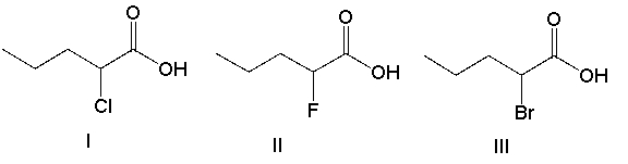 Which of the following is the strongest acid?     A)  I B)  II C)  III D)  IV E)  V