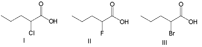 Which of the following is the weakest acid?     A)  I B)  II C)  III D)  IV E)  V