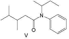 Provide the structure for N-phenyl-N-propyl-2,3-dimethylbutanamide?       A)  I B)  II C)  III D)  IV E)  V