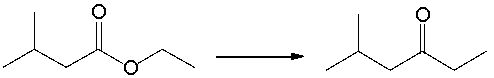 Using ethyl 3-methylbutanoate as your only source of carbon and using any other reagents necessary, propose a stepwise synthesis for the following conversion.  