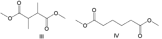  A compound with molecular formula C<sub>8</sub>H<sub>14</sub>O<sub>4</sub> exhibits a triplet at  \delta  1.3 (6H) , a singlet at  \delta  2.6 (4H)  and a quartet at  \delta  4.2 (4H)  in its <sup>1</sup>H NMR spectrum. Its IR spectrum shows a strong absorption band near 1740 cm<sup>-1</sup>. What is the structure for this compound?     A)  I B)  II C)  III D)  IV E)  none of these 