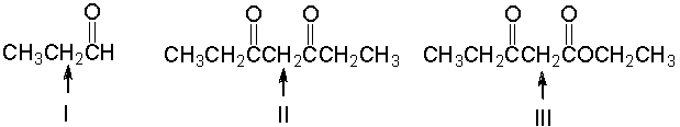  Which of the following indicated  \alpha -hydrogens is most acidic?     A)  I B)  II C)  III D)  IV E)  V 