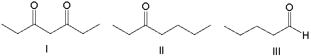 Which one of the following compounds is most likely to favor the enol tautomer over the ketone tautomer?     A)  I B)  II C)  III D)  IV E)  V