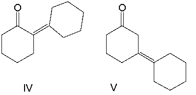 Predict the product when cyclohexanone reacts with aqueous sodium hydroxide at 100<sup>°</sup>C.     A)  I B)  II C)  III D)  IV E)  V