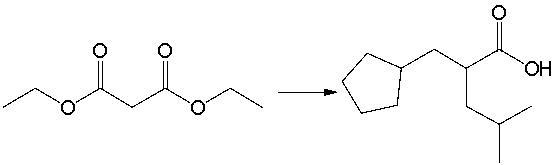 Provide the reagents necessary to carry out the following conversion using a malonic ester synthesis.  