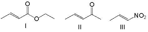 Which one of the following is the most reactive Michael acceptor?     A)  I B)  II C)  III D)  IV E)  V