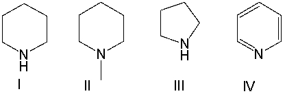 Which of the following amines will form an enamine with aldehydes and ketones?   A)  I B)  II C)  III D)  IV E)  I and III