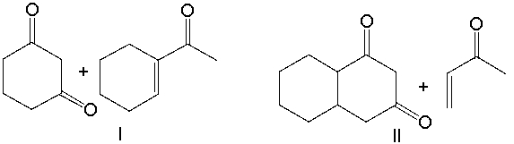 Provide the reactants necessary to prepare the following compound using Robinson annulation.       A)  I B)  II C)  III D)  IV E)  I and III