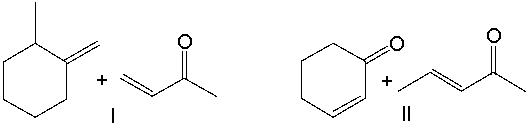 Provide the reactants necessary to prepare the following compound using Robinson annulation.         A)  I B)  II C)  III D)  IV E)  V