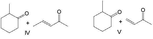 Provide the reactants necessary to prepare the following compound using Robinson annulation.         A)  I B)  II C)  III D)  IV E)  V