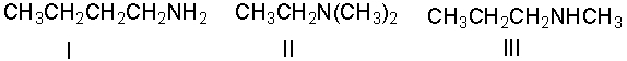 Arrange the following compounds in decreasing (highest to lowest)  order of boiling point.   A)  II  > III > I B)  I >  III > II C)  II > III  > I D)  III > II >  I E)  I  >  II > III