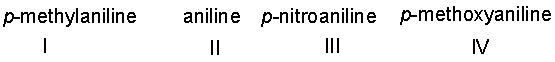 Arrange the following compounds in decreasing (strongest to weakest)  order of basicity.   A)  I > III > II > IV B)  II > III > I > IV C)  IV > III > II > I D)  IV > I > II > III E)  II > I > IV > III