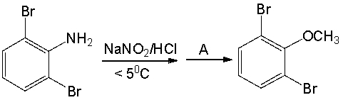 Provide the reagent A, necessary to carry out the following conversion.   A)  H<sub>3</sub>PO<sub>2</sub> B)  HCN C)  H<sub>2</sub>O D)  CH<sub>3</sub>OH, heat E)  NaOCH<sub>3</sub>