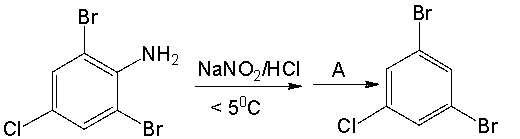 Provide the reagent A, necessary to carry out the following conversion.   A)  Br<sub>2</sub>/FeBr<sub>3</sub> B)  CuBr C)  NaOH D)  H<sub>3</sub>PO<sub>2</sub> E)  H<sub>3</sub>PO<sub>4</sub>