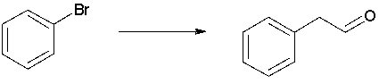 Starting from bromobenzene and any other reagents with two carbons or fewer, propose a synthesis of the compound shown.  