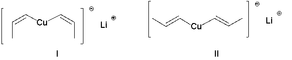 Which of the following Gilman reagents could be used with a vinyl halide to afford the (E,E) -diene shown below? Select all that apply.         A)  I B)  II C)  III D)  IV E)  II and III