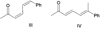 Which of the following dienes could not be formed as the major organic product in a Heck reaction with methyl vinyl ketone as the reactant alkene?     A)  I B)  II C)  III D)  IV